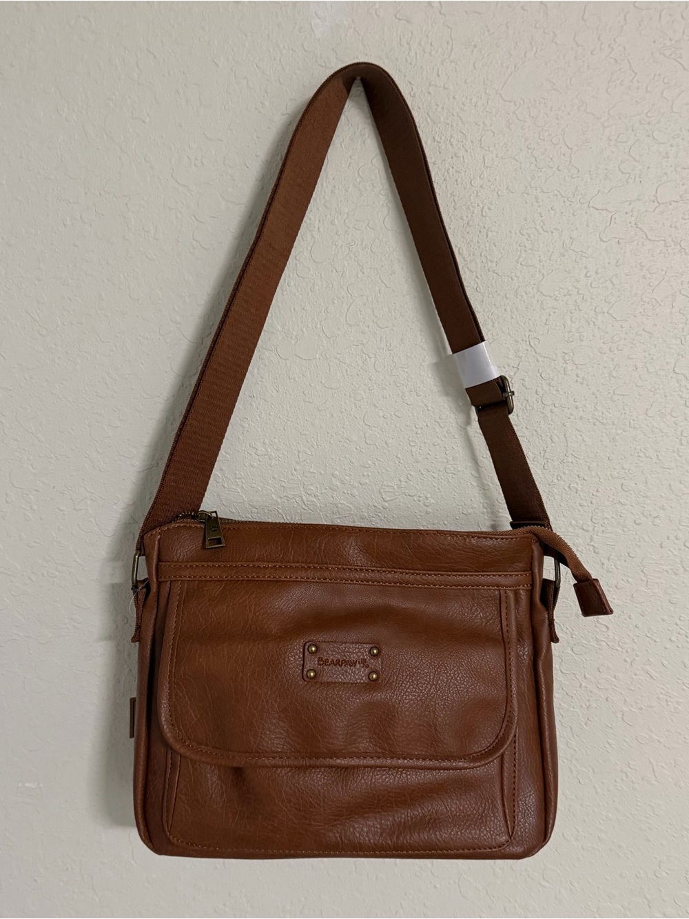 Bearpaw Vintage Collection Cognac Faux Leather Crossbody Shoulder Bag